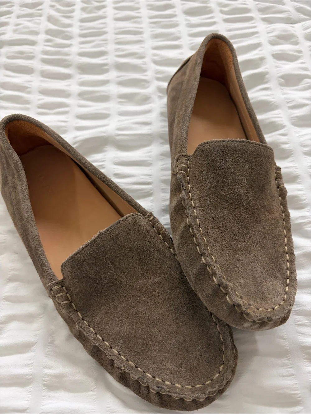 Quince Taupe Suede Driver Loafers - Slip-On Driving Shoes.